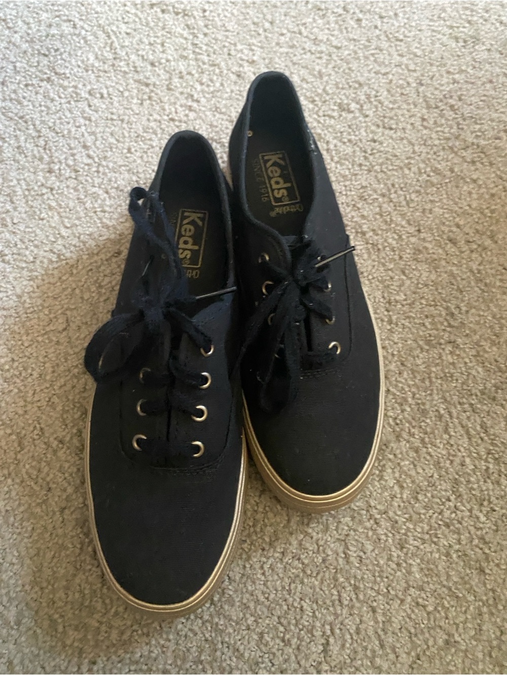Keds Black Canvas Lace-Up Sneakers with Gold Accent